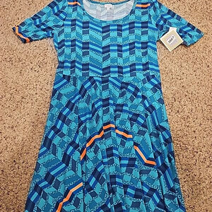 LulaRoe Nicole Teal Floral Short Sleeve Dress